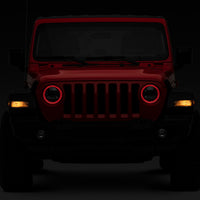 Raxiom 18-22 Jeep Wrangler JL/JT Axial 9-Inch LED Headlights w/RGB Halo- Blk Housing (Clear Lens)