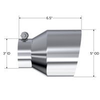 MBRP Universal T304 Stainless Steel Tip, 3in ID / 5in OD Out / 6.5in Length / Angle Cut  Single Wall