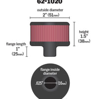 K&N Steel Base Crankcase Vent Filter .625in Vent OD x 2in OD x 1.5in Height
