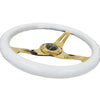 NRG Classic Wood Grain Steering Wheel (350mm) White Grip w/Chrome Gold 3-Spoke Center