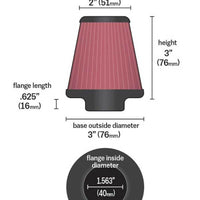 K&N Universal Round Tapered Chrome Filter 1.563in Flange ID x 3in Base OD x 2in Top OD x 3in H