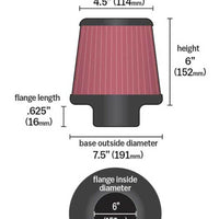 K&N Universal Clamp-On Air Filter 6in Flange / 7-1/2in Base / 4-1/2in Top / 6in Height