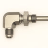 DeatschWerks 6AN Male Flare To 5/16in. Male Barb Bulkhead Adapter 90-Degree (Incl. Nut)