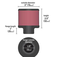 K&N 1in Flange L x 3in OD x 2.5in Height Clamp On Crankcase Vent Filter