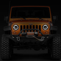 Raxiom 97-18 Jeep Wrangler TJ/JK Axial Halo Headlights w/ DRL Amber Signals- Blk Hsng (Clear Lens)