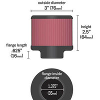 K&N 1.375in Flange ID x 3in OD x 2.5in H Rubber Base Crankcase Vent Filter