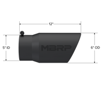 MBRP Universal Tip 6in O.D. Angled Rolled End 5 inlet 12 length - Black Finish