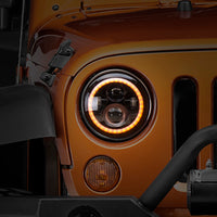 Raxiom 97-18 Jeep Wrangler TJ/JK Axial Halo Headlights w/ DRL Amber Signals- Blk Hsng (Clear Lens)