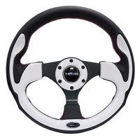 NRG Reinforced Steering Wheel (320mm) Blk w/White Trim & 4mm 3-Spoke