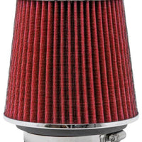 K&N Universal Air Filter Chrome Round Tapered Red - 4in Flange ID x 1.125in Flange Length x 5.5in H