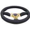 NRG Reinforced Steering Wheel (350mm / 2.5in. Deep) Leather Race Comfort Grip w/4mm Gold Spokes