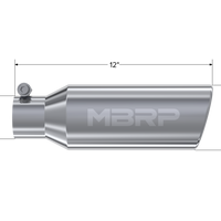 MBRP Universal Tip 4in OD 2.5in Inlet 12in Length Angled Cut Rolled End Clampless No-Weld T304