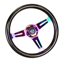 NRG Classic Wood Grain Steering Wheel (350mm) Black Sparkle/Galaxy Color w/Neochrome 3-Spoke