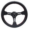 NRG Reinforced Steering Wheel (350mm / 3in. Deep) Black Leather/Red Stitch & Blk 3-Spoke w/Slits