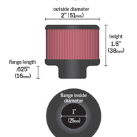 K&N 1in Flange ID x 2in OD x 1.5 inch H Rubber Base Crankcase Vent Filter