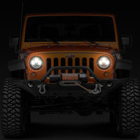 Raxiom 97-18 Jeep Wrangler TJ/JK Axial Halo Headlights w/ DRL Amber Signals- Blk Hsng (Clear Lens)