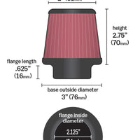 K&N Universal Chrome Filter 2.125 in Flange ID / 3in Base OD / 2in Top OD / 2.75in Height