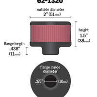 K&N Clamp On Rubber Base Crankcase Vent Filter 0.375in Flange ID x 2in OD x 1.5in Height