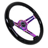 NRG Reinforced Steering Wheel (350mm / 3in. Deep) Blk Wood w/Blk Matte Spoke/Neochrome Center Mark