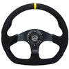 NRG Reinforced Steering Wheel (320mm) Sport Alcantara Dual Push Buttons Flat Bottom w/Yellow Center