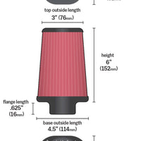 K&N Universal Clamp-On Air Filter 2-7/16in Flange 4-1/2x3-3/4in Base 3x2in Top 6in Height