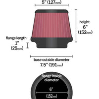 K&N Universal Clamp-On Air Filter 6in FLG / 7-1/2in B / 5in T / 6in H