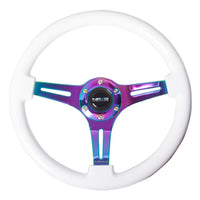 NRG Classic Wood Grain Steering Wheel (350mm) White Paint Grip w/Neochrome 3-Spoke Center