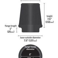 K&N Universal Rubber Filter Round Tapered 6in Flange ID x 7.5in Base OD x 5.25in Top OD x 8in Height