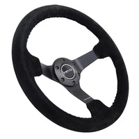 NRG Reinforced Steering Wheel (350mm / 3in. Deep) Blk Suede/Blk Bball Stitch w/5mm Matte Black Spoke