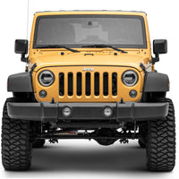 Raxiom 97-18 Jeep Wrangler TJ/JK 7-Inch LED Headlights w/ Halos- Black Housing (Clear Lens)