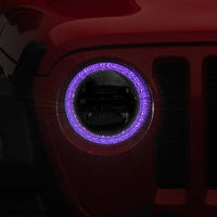 Raxiom 18-22 Jeep Wrangler JL/JT Axial 9-Inch LED Headlights w/RGB Halo- Blk Housing (Clear Lens)