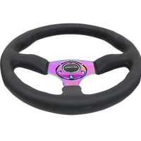 NRG Reinforced Steering Wheel (350mm / 2.5in. Deep) Leather Race Comfort Grip w/4mm Neochrome Spokes