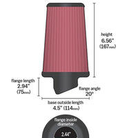 K&N Filter Universal X Stream Clamp-On 2.438in Flange ID x 4.5in Base OD x 4in Top OD x 6.563in H