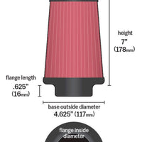 K&N Filter Universal Rubber Filter 3 1/2 inch Flange 4 5/8 inch Base 3 1/2 inch Top 7 inch Height