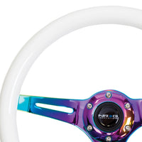 NRG Classic Wood Grain Steering Wheel (350mm) Glow-N-The-Dark Green Grip w/Neochrome 3-Spoke Center