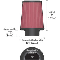 Airaid Universal Air Filter - Cone 3 x 6 x 4 5/8 x 6