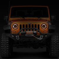 Raxiom 97-18 Jeep Wrangler TJ/JK Axial Halo Headlights w/ DRL Amber Signals- Blk Hsng (Clear Lens)