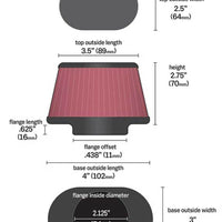 K&N Universal Rubber Filter 2.125in Flange ID/3in x 4in Tapered Oval/2.75in Height (4 Filters)