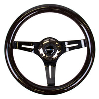 NRG Classic Wood Grain Steering Wheel (310mm) Black w/Black Chrome 3-Spoke Center