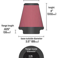 K&N Universal Chrome Filter 2.25in Flange / 3.5in Base / 2in Top / 4in Height - 2 Per Box