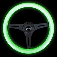 NRG Classic Wood Grain Steering Wheel (350mm) Glow-N-The-Dark Green Grip w/Black 3-Spoke Center