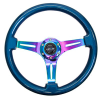 NRG Classic Wood Grain Steering Wheel (350mm) Blue Pearl/Flake Paint w/Neochrome 3-Spoke Center