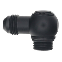 DeatschWerks 8AN ORB Male to 8AN Male Flare Low Profile 90-Degree Swivel - Anodized Matte Black