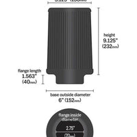 AEM Dryflow Conical Air Filter 2.75in Flange ID / 6in Base OD / 5.125in Top OD / 9.125in Height