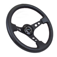 NRG Reinforced Steering Wheel (350mm / 3in. Deep) Blk Leather w/Blk Spoke & Circle Cutouts