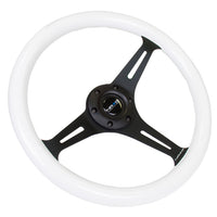 NRG Classic Wood Grain Steering Wheel (350mm) Glow-N-The-Dark Green Grip w/Black 3-Spoke Center