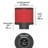 K&N Clamp On Rubber Base Crankcase Vent Filter 0.5in Flange ID 2in OD 1.5in Height