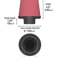 K&N Universal Air Filter Chrome Round Tapered Red - 4in Flange ID x 1.125in Flange Length x 5.5in H