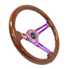 NRG Reinforced Steering Wheel (350mm / 3in. Deep) Brown Wood w/Blk Matte Spoke/Neochrome Center Mark