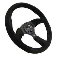 NRG Reinforced Steering Wheel (350mm / 2.5in. Deep) Blk Suede Comfort Grip w/5mm Matte Blk Spokes